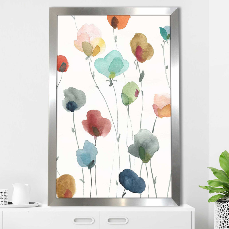«Lollipop Garden I» par - Peinture, Encadrement argenté, H 49,5 po x l 33,5 po x P 1 po