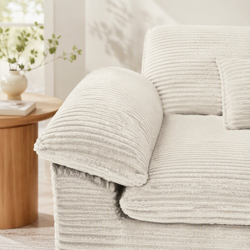 Fauteuil surdimensionné et demi avec repose-pieds, siège profond et assemblage sans outil, Tissu beige