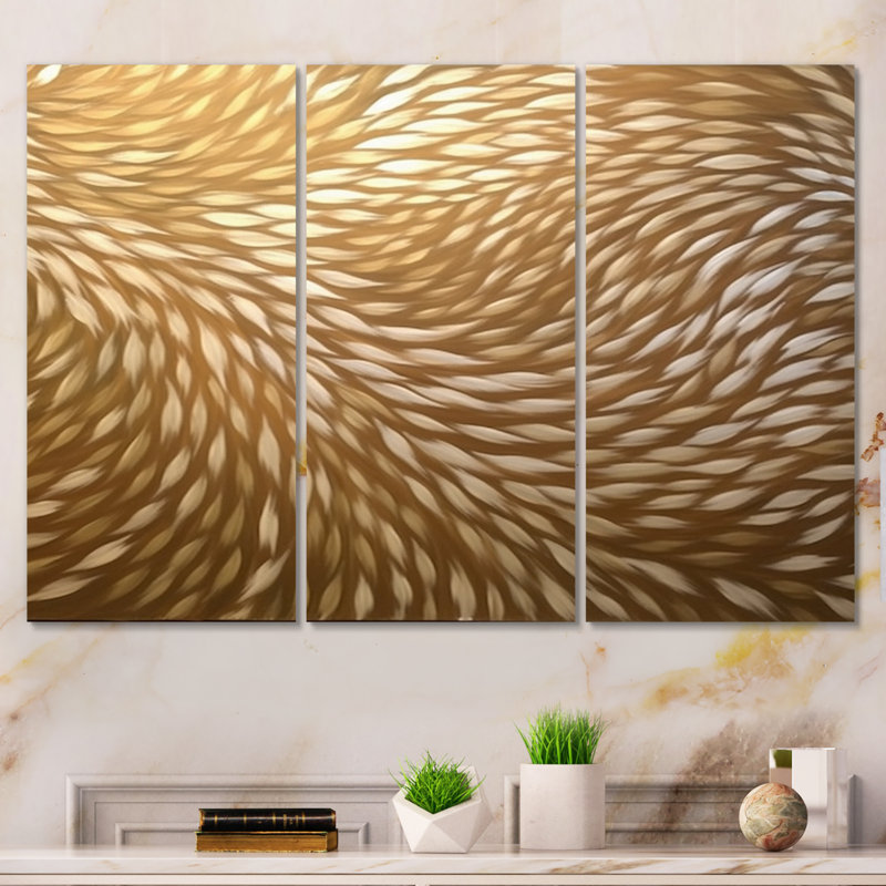Motif délicat de vagues dorées modernes sur toile, 3 pièces, H 28 po x l 36 po x P 1 po