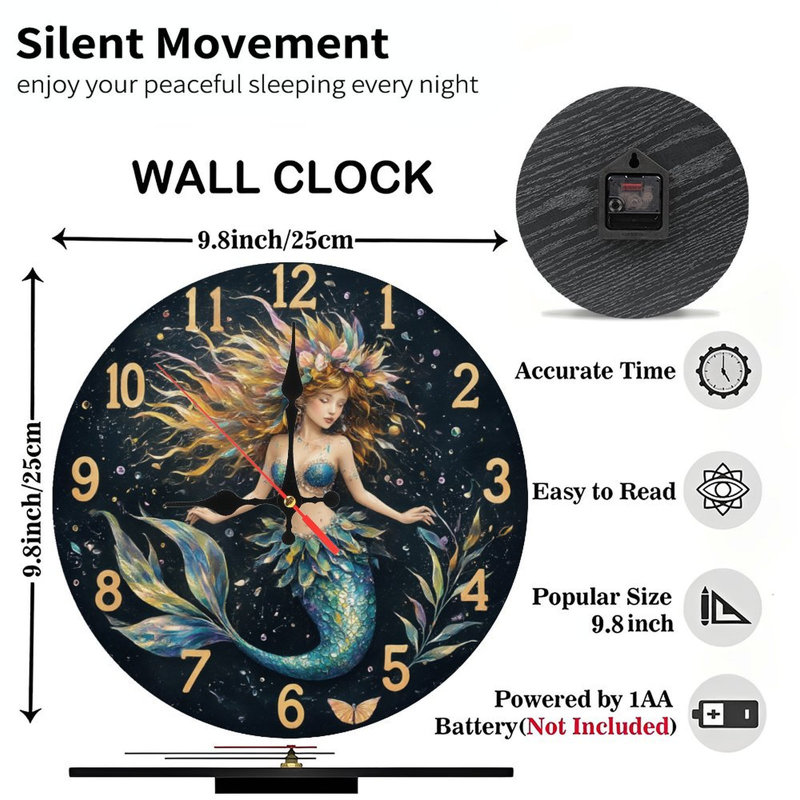 Horloge sirène avec chiffres dorés