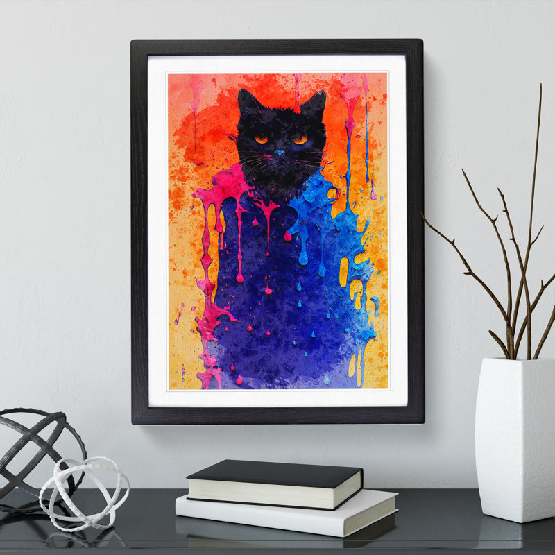 XV1022-3304X Painted Cat No.4 - Single Picture Frame Painting, Black, 34cm H x 25cm W x 2cm D
