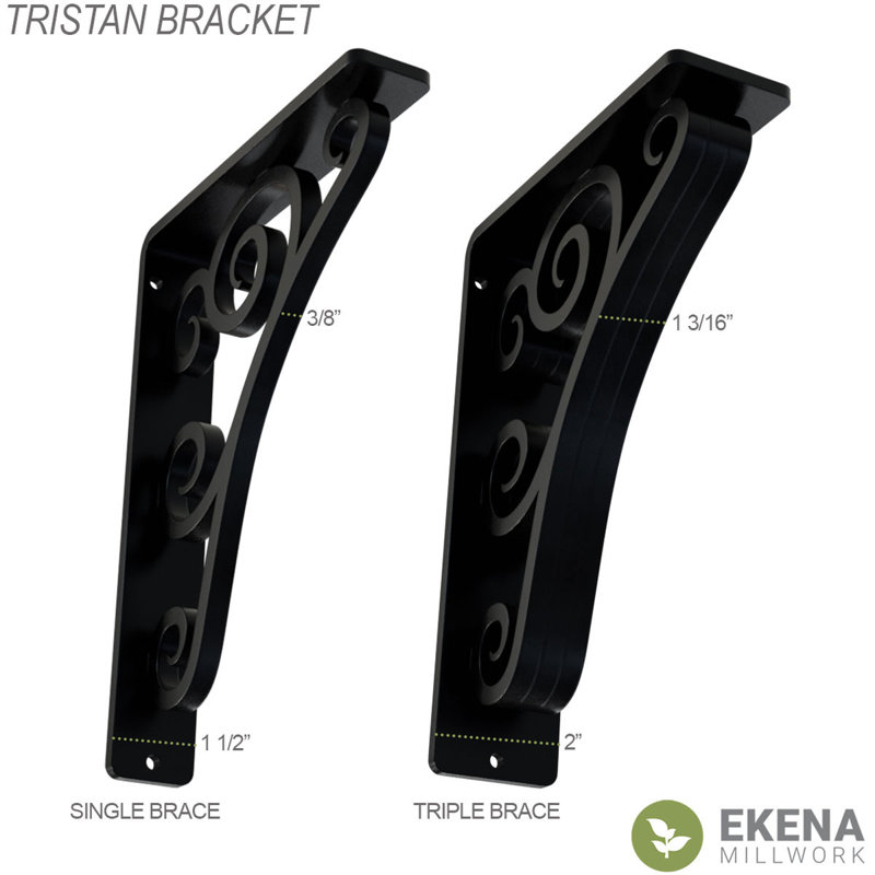 Powder Coated Black Wrought Iron Shelf Bracket with Triple Center Brace