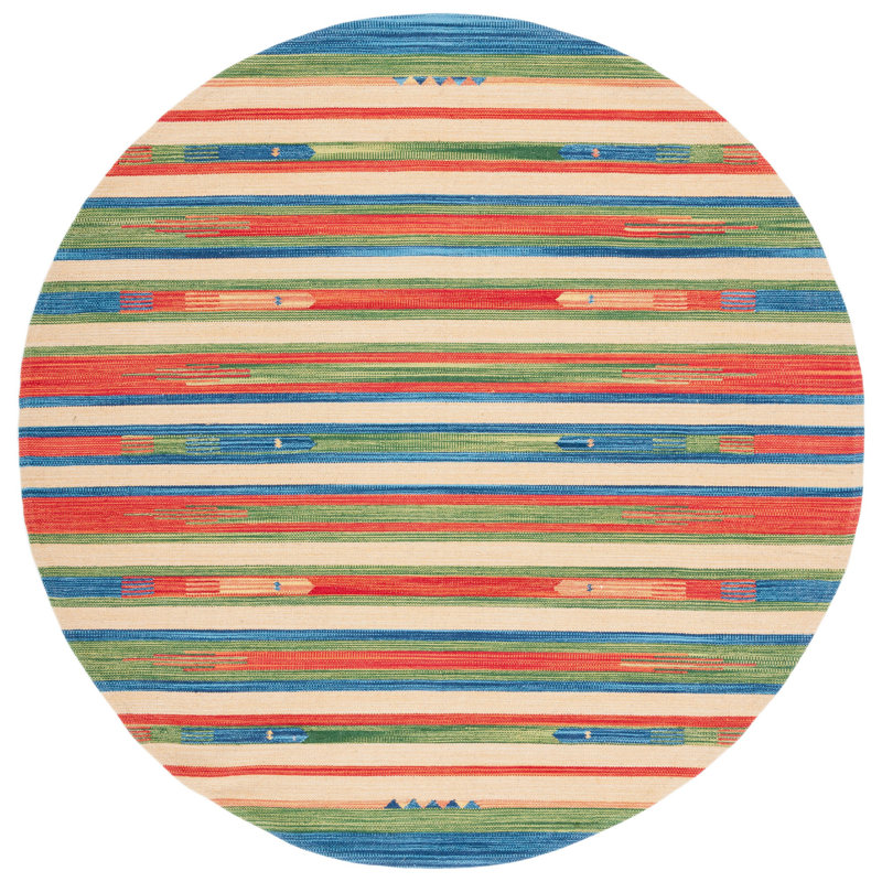 Barela Hand Woven Cotton Southwestern Rug, Round 6'