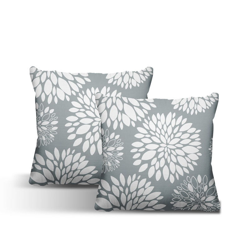 Floral Outdoor Reversible Throw Pillow, 15W" x 15H", Gray