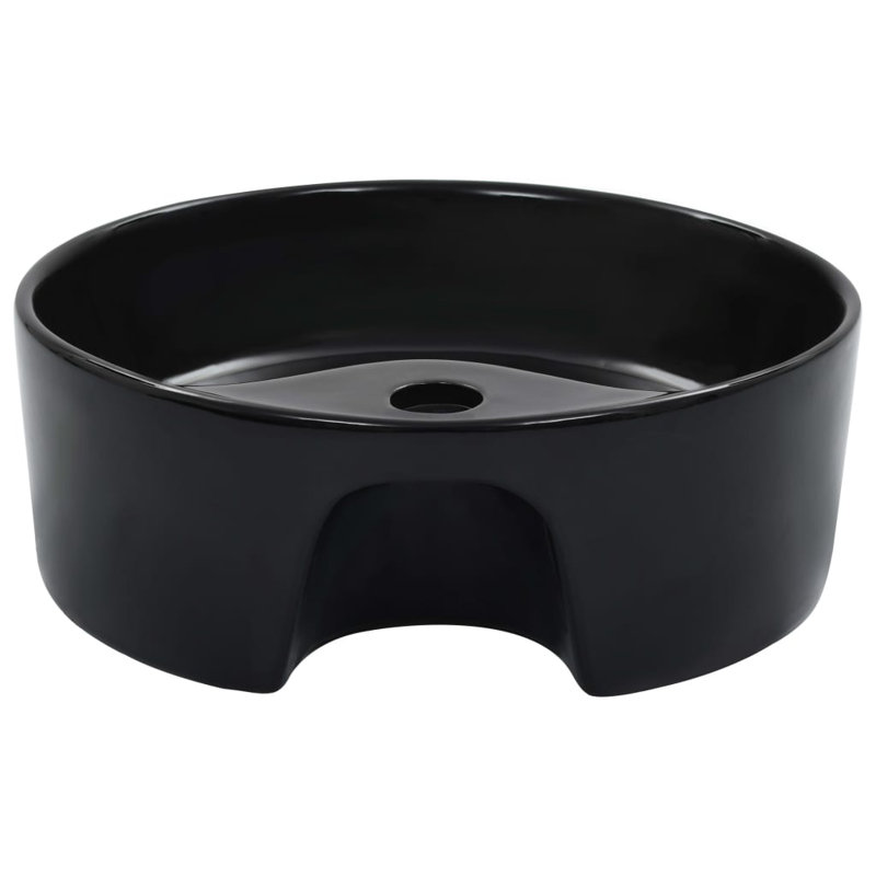 Belfry Bathroom Pursley 360mm W Ceramic Circular Sink with Overflow, Black