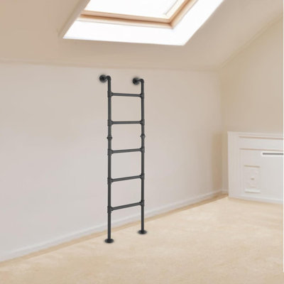 5.6FT Heavy Duty RV Bunk Bed Ladder - 5 Rung Wall Mounted & Freestanding Emergency Egress Ladder For Basement Window Well, Attic Loft, Dorm, RV Deck - 355Lbs Capacity Anti-Slip Black