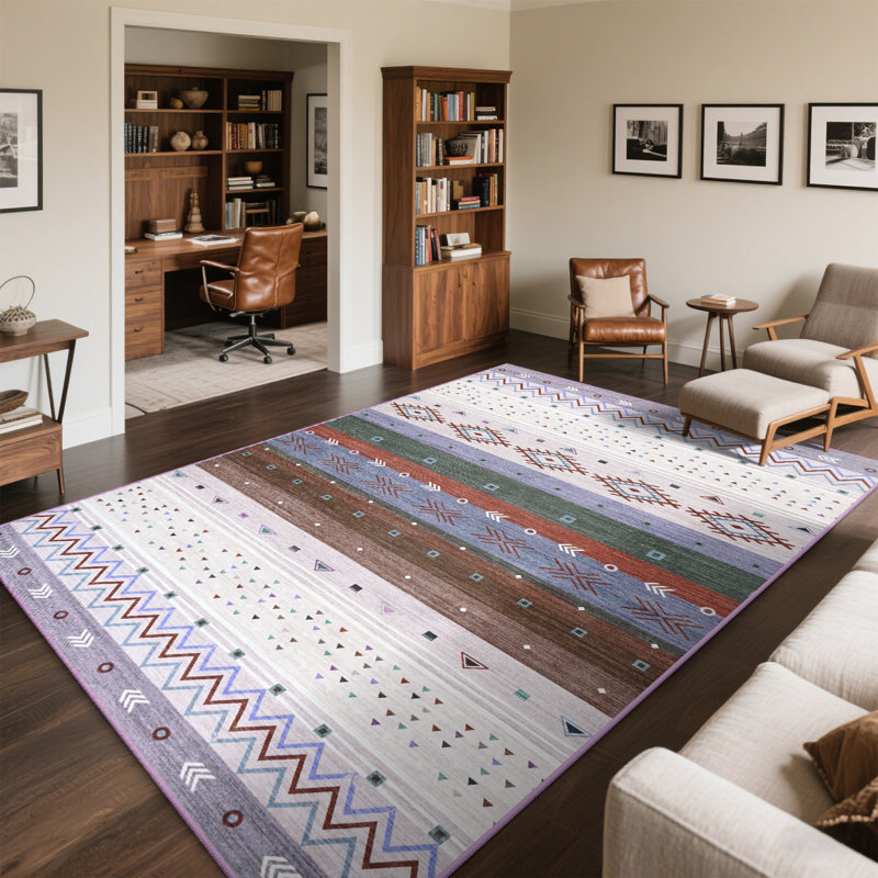Wymond  Machine Washable Moroccan Area Rug Aztec Geometric Carpet With Non-Slip Backing, Rectangle 96" x 120"