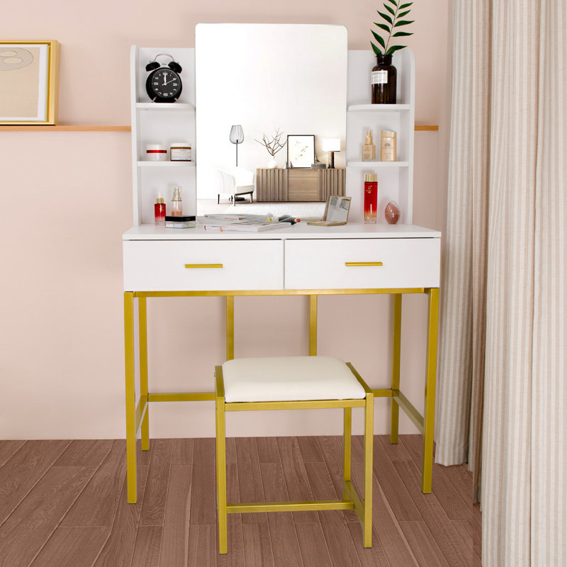 Coiffeuse de chambre à coucher avec tabouret blanc