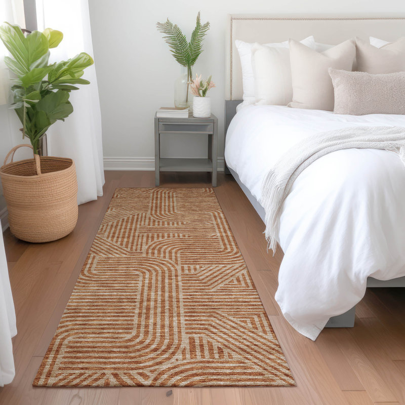 Premium Machine Washable Prisco Terracotta Rug, Runner 2'3" x 7'6"