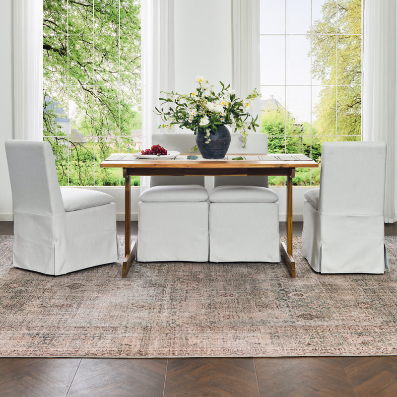 Charnika 20" Wide Performance Fabric Slipcover Upholstered Dining Side Chair with Casters (Set of 4), Ivory