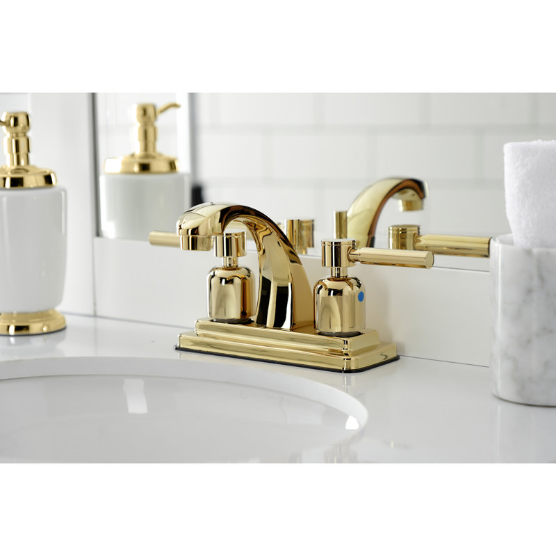 Kingston Brass Concord Two-Handle 3-Hole Deck Mount 4" Centerset Bathroom Faucet with Pop-Up, Brushed Nickel, Lever 1