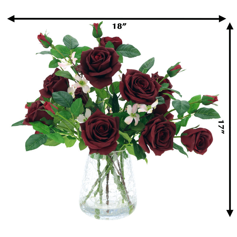Roses In Crackle Vase - 17 Inches, Red