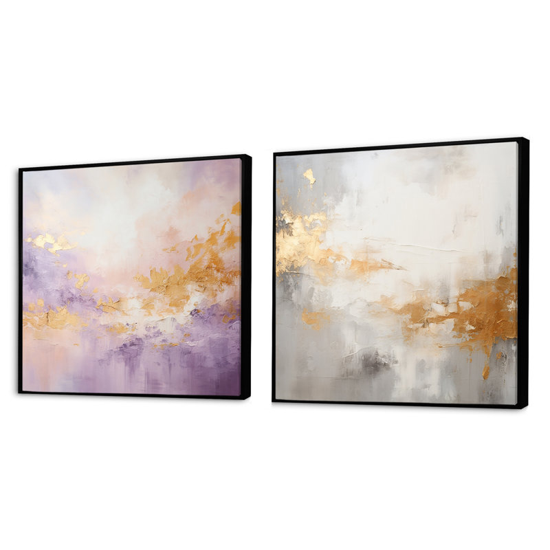 Elegant Sky Whispers III - ensemble de 2 collages Sky Square, Cadre flottant noir, H 16 po x l 33 po