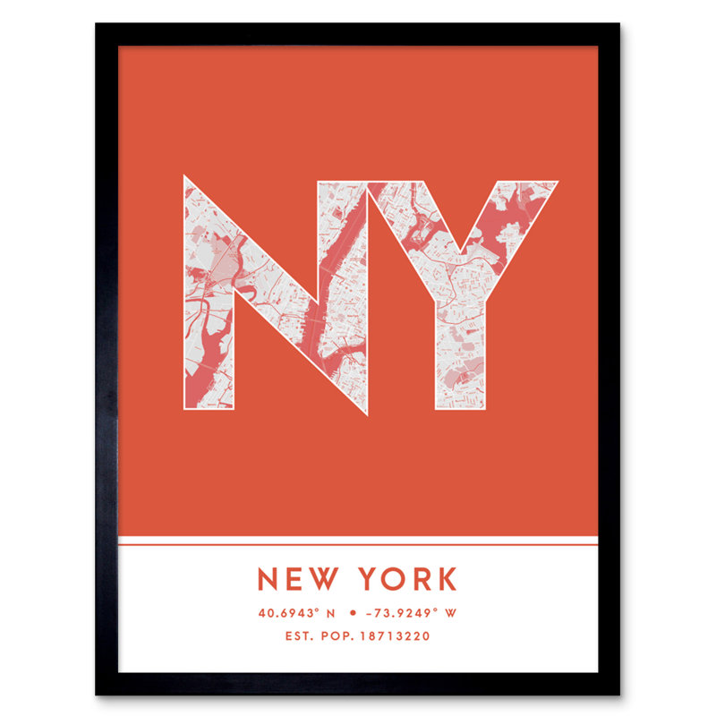 New York NYC United States City Map Orange 1 Piece Single Picture Frame Wall Art