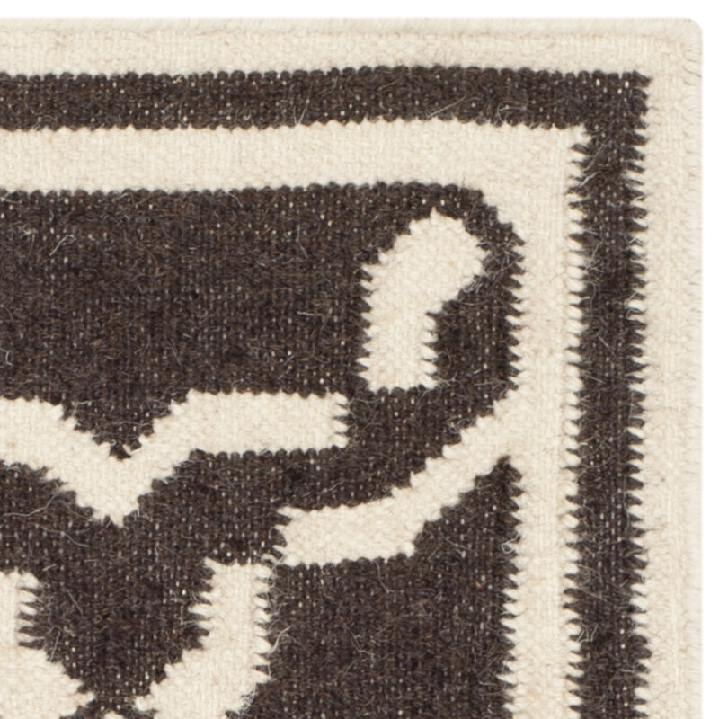 Rodgers Hand Woven Flat Weave Wool/Cotton Geometric Rug in Chocolate, Rectangle 3' x 5'
