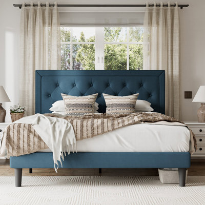 Hegg Linen Tufted Upholstered Platform Bed with Wood Slats Headboard Included