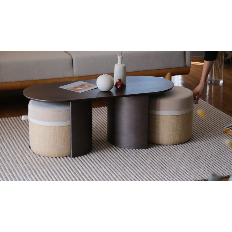 Kangaroo Solid Wood Coffee Table, Gray, Beige
