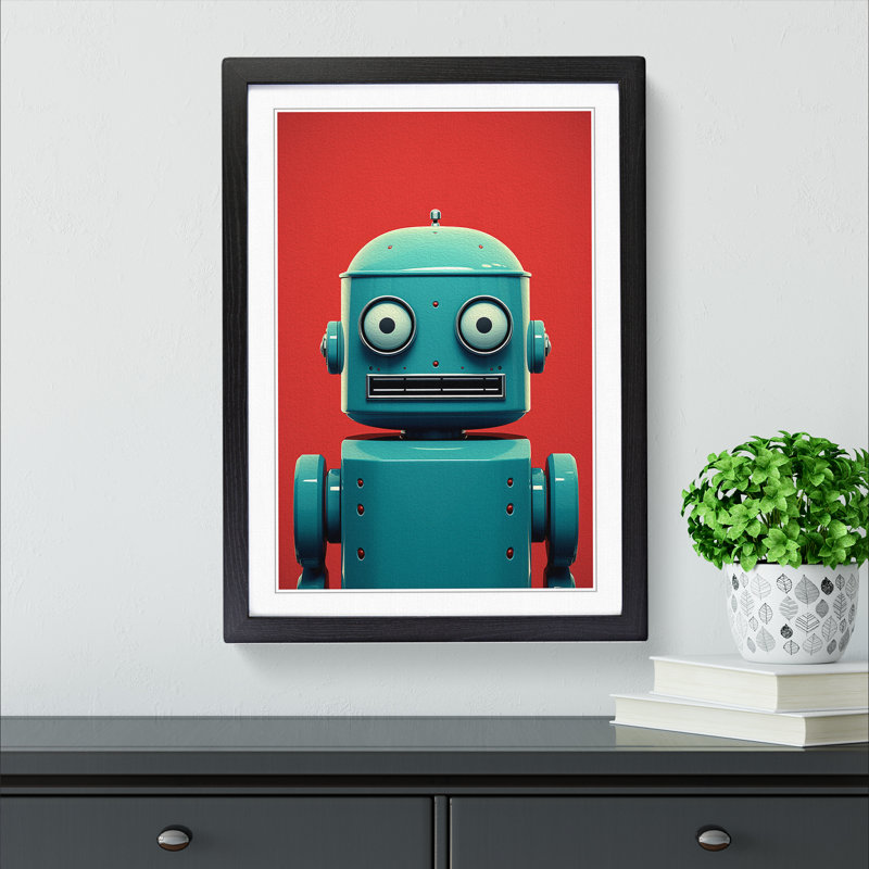 Robot Minimalism Art - Framed Print, 46cm H x 34cm W x 2cm D, Black Framed
