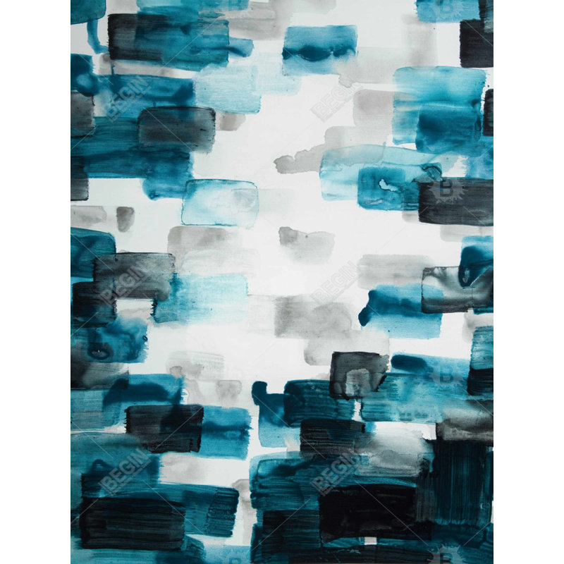 Polyester Sateen Duvet Cover, Twin Duvet, Blue Turquoise And Gray Squares