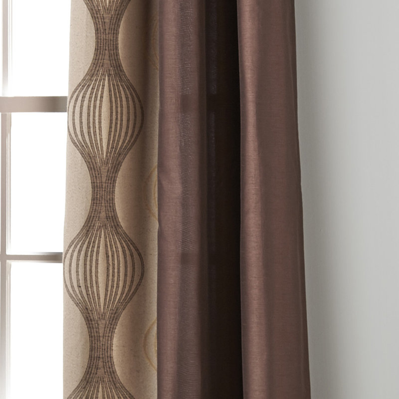 Brown and Gold Polyester Light-Filtering Grommet Curtains, 37" x 84", Set of 2