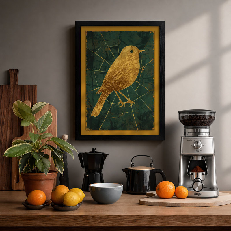 Geometric Bird Study Japandi - Print, Black, A4 - 29.7 x 21.0 cm