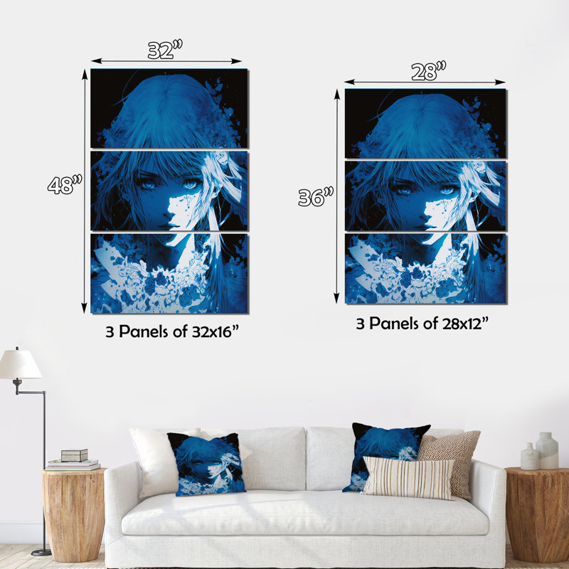 Ensemble rétro d'art rétro sur toile «Blue Fantasy IV - Woman Fantasy», H 28 po x l 36 po x P 1 po