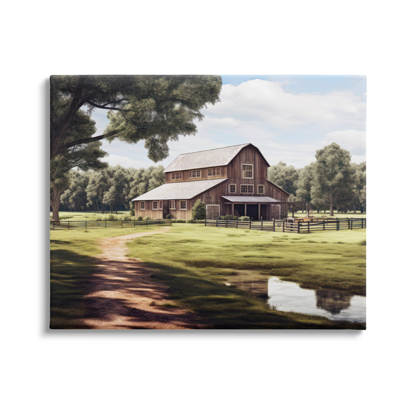 Farmhouse Barn & Stream sur toile par Ray Powers, H 30 po x l 40 po x P 1,5 po