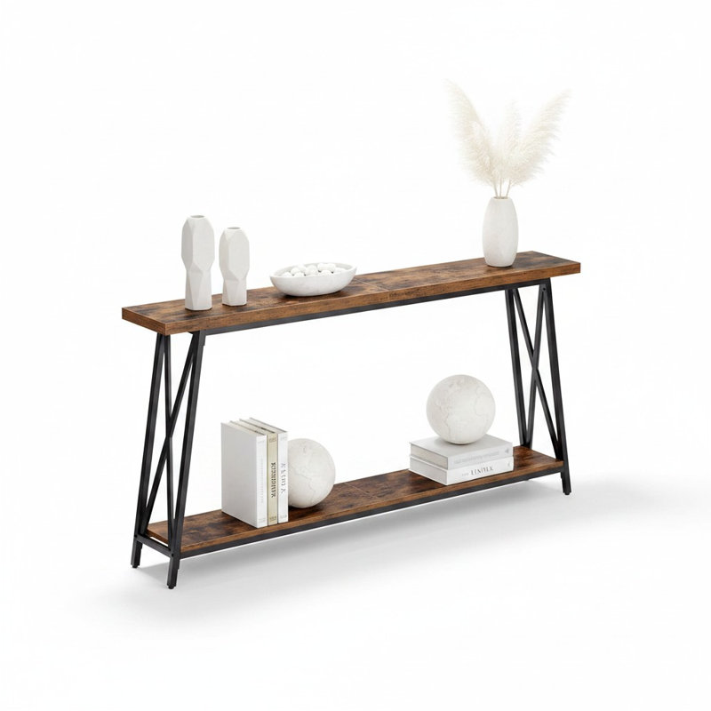 Console de 63 po de longueur, console étroite derrière le canapé, Brun rustique