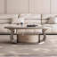 Table basse ovale en pierre blanche + acier inoxydable + écologique E0-129020801-129020805