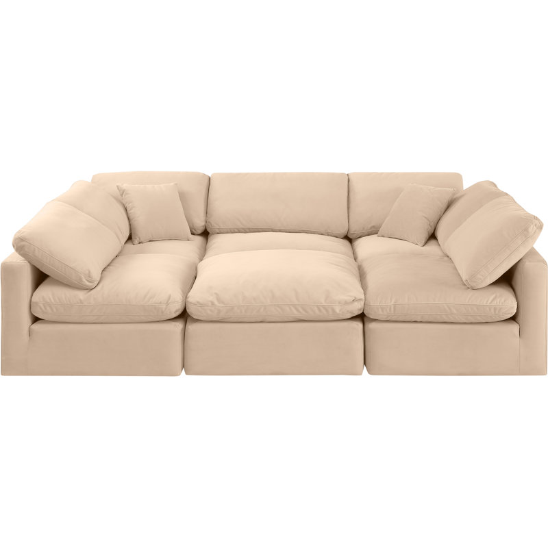 Ensemble modulaire de coin en velours 6 pièces Itala, Velours beige