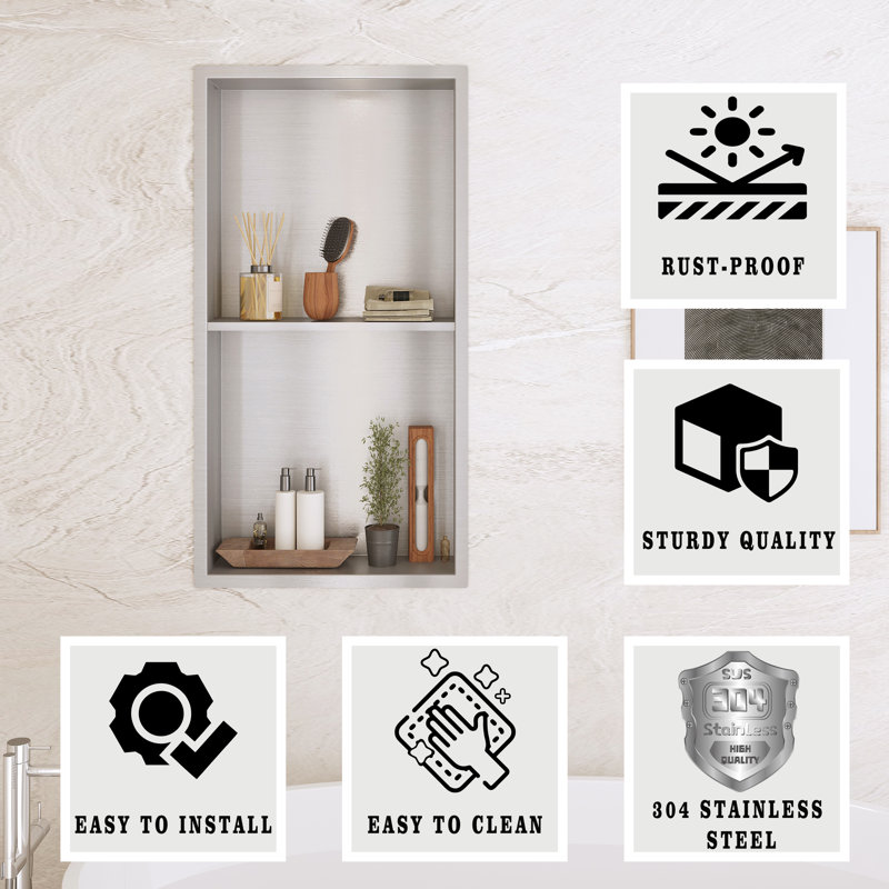Brushed Nickel Stainless Steel Double Layer Shower Niche