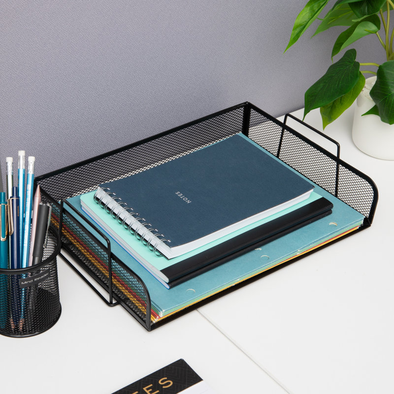 Black Metal Mesh Stackable Letter Tray Organizer, 4 Pieces