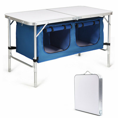 Table de camping pliante à hauteur réglable - Bleu
