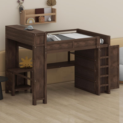 Lit mezzanine moderne avec garde-robe, bureau et tête de lit avec connectivité USB
