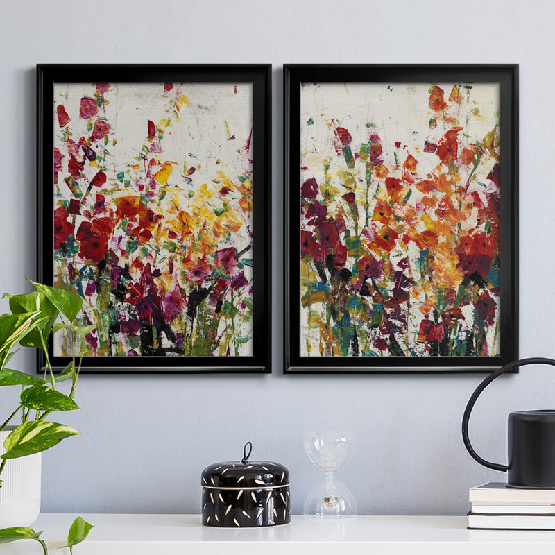 Fleurs sauvages I - ensemble de 2 peintures sur toile encadrées, H 42,5 po x l 30,5 po x P 1 po, Noir