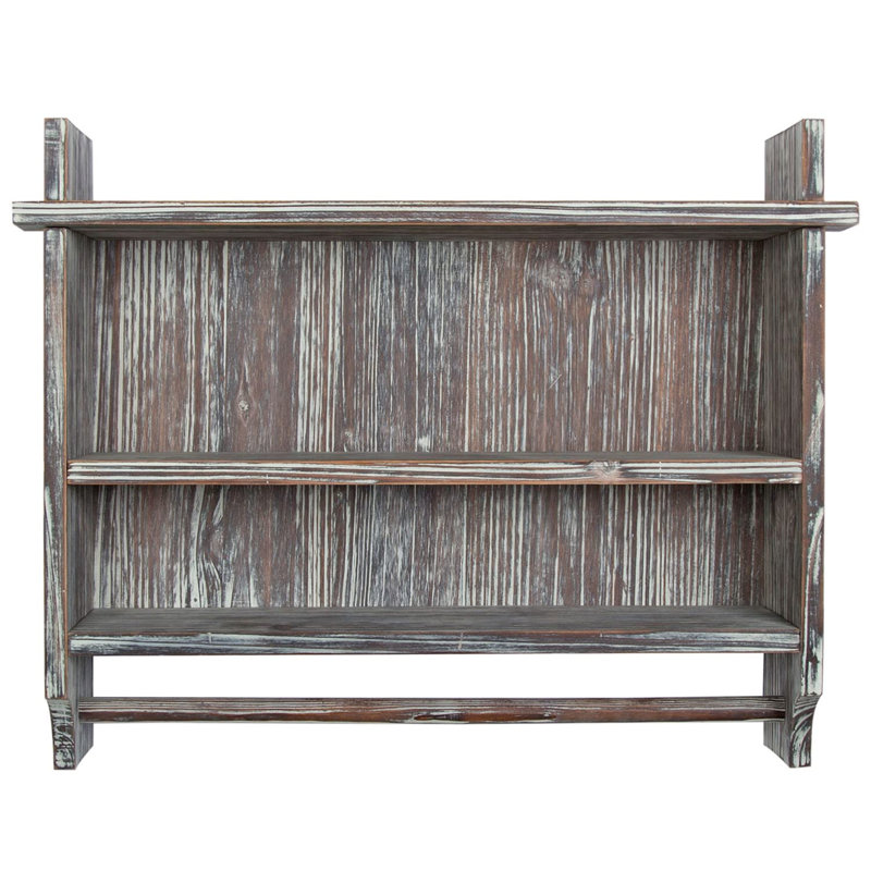 Torched Wood Wall Mounted 3 Tier Bathroom Shelf Storage Display Rack With 23-Inch Towel Bar