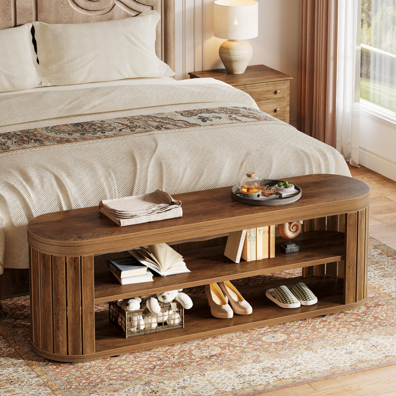 2-Tier Entryway Bench with Shoe Storage, Brown