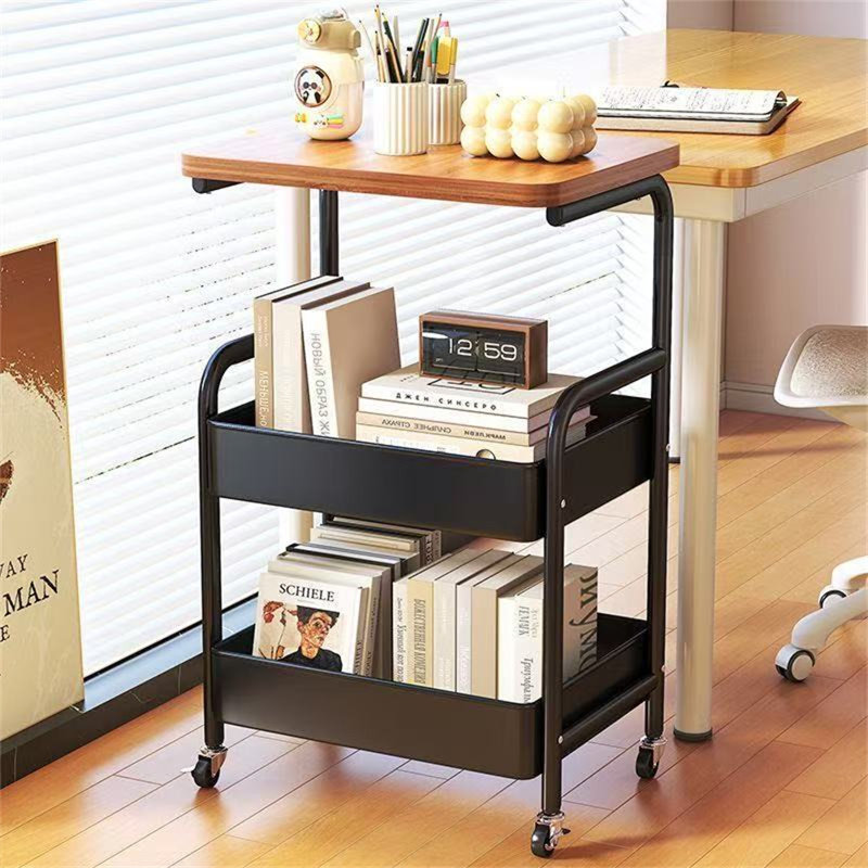 Petite table de bout en métal avec plateau de table en bois GarveeHome, Noir