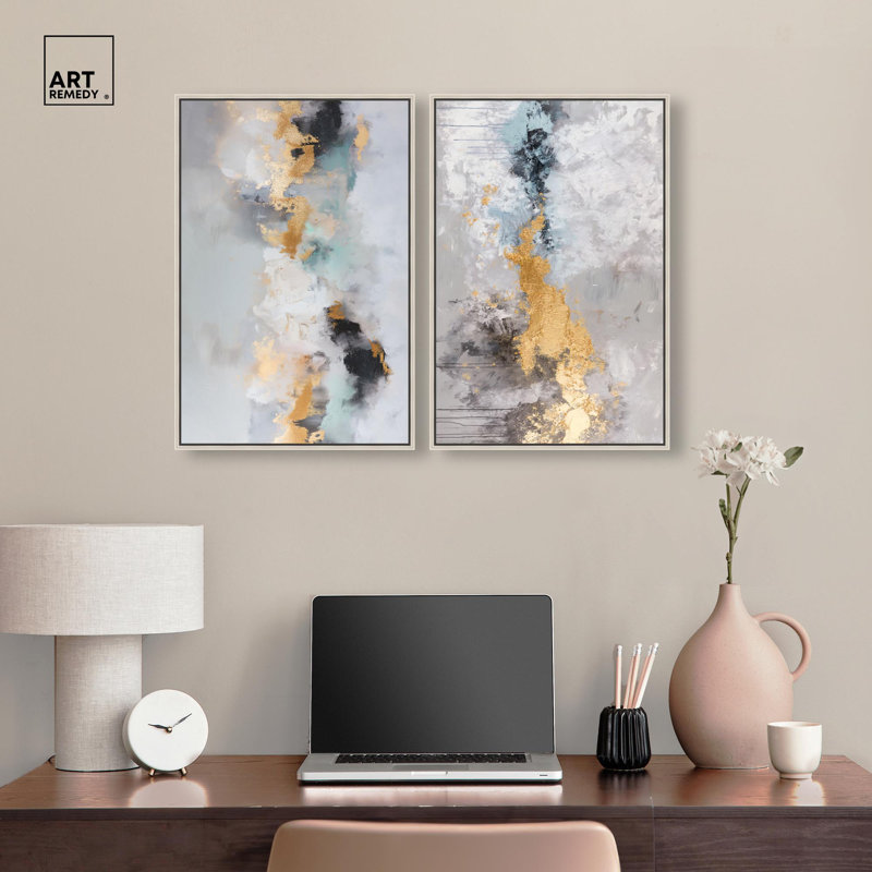 Ensemble de 2 reproductions d'art sur toile Gilded Luxe Duo , H 25 po x l 17 po, Argent argent