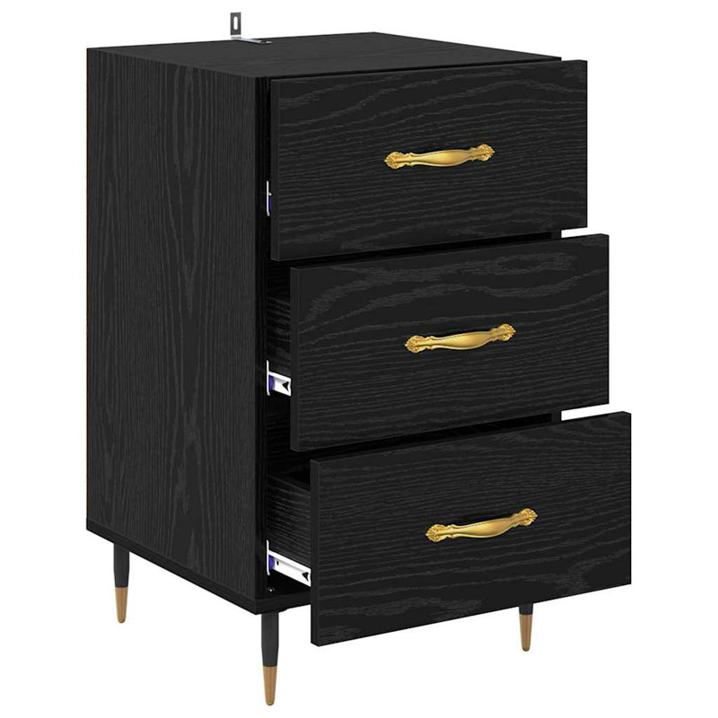 40cm W Manufactured Wood Bedside Table, Black Oak