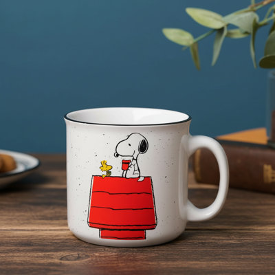 Peanuts Snoopy And Woodstock Get Cozy 20Oz Ceramic Camper Mug, Cute Cartoon Coffee Cup For Home And Office