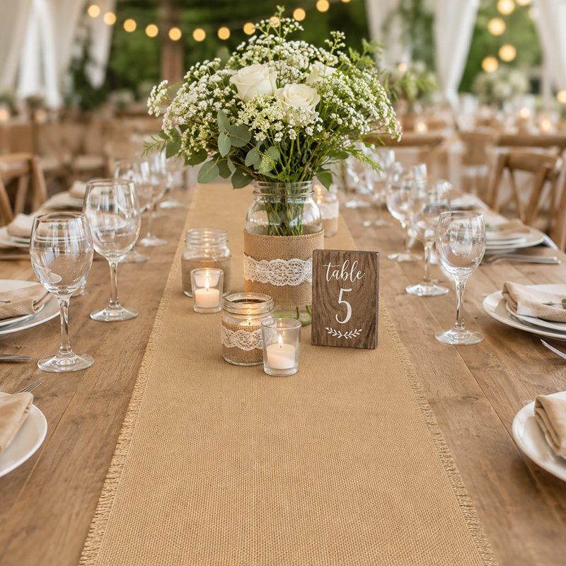 12" x 96" - Natural Burlap Table Runner Rustic Farmhouse Table Décor