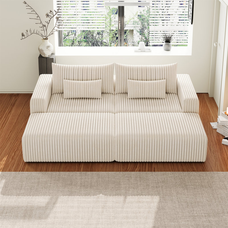 Méridienne surdimensionnée de 102 po, Velours côtelé beige