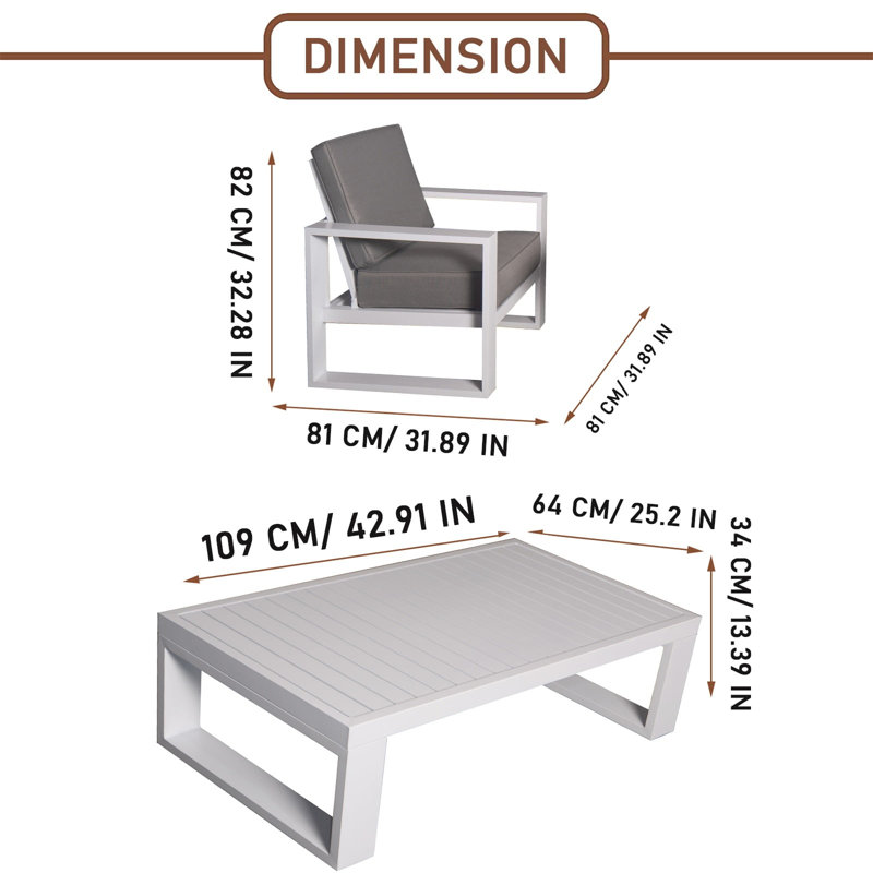 Ensemble de meubles de patio en aluminium 5 pièces avec 4 chaises, Blanc, Non