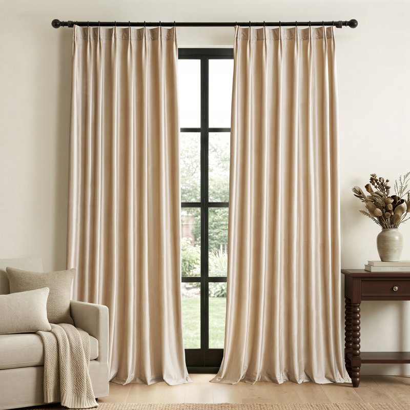 Luxury Velvet Pinch Pleated Blackout Curtains - Room Darkening Thermal Insulated Back Tab Soundproof Drapes with Hooks+Rings (set of 2)