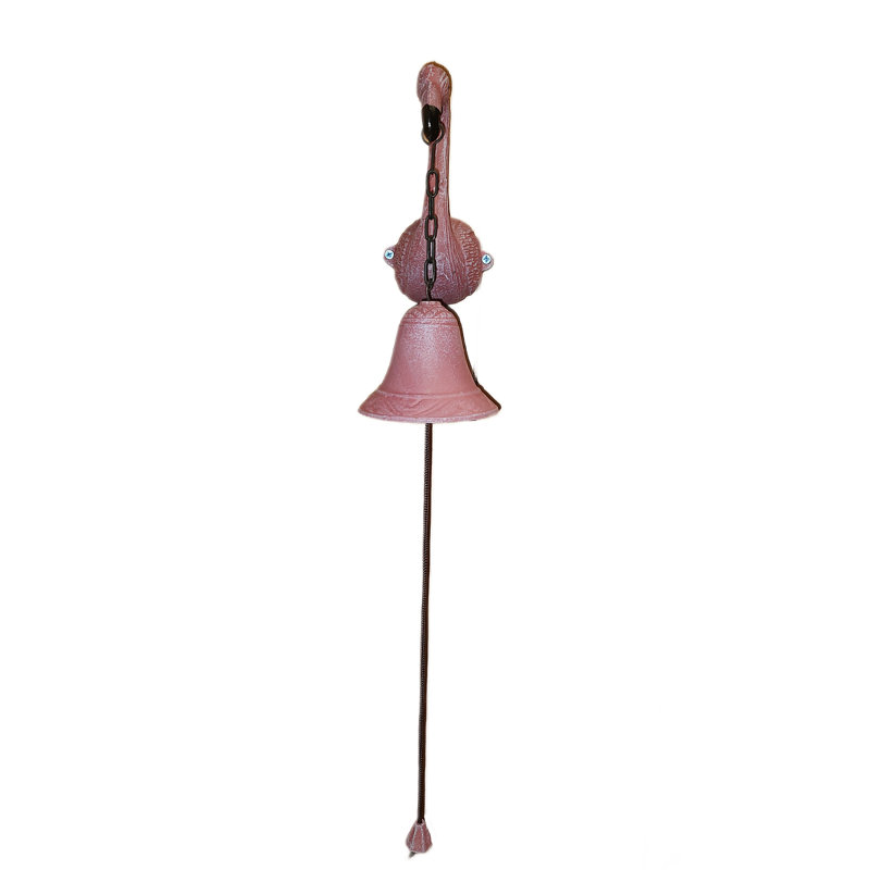 Rustic Pink Cast Iron Decorative Dinner Bell with Vintage Tropical Flamingo Frame