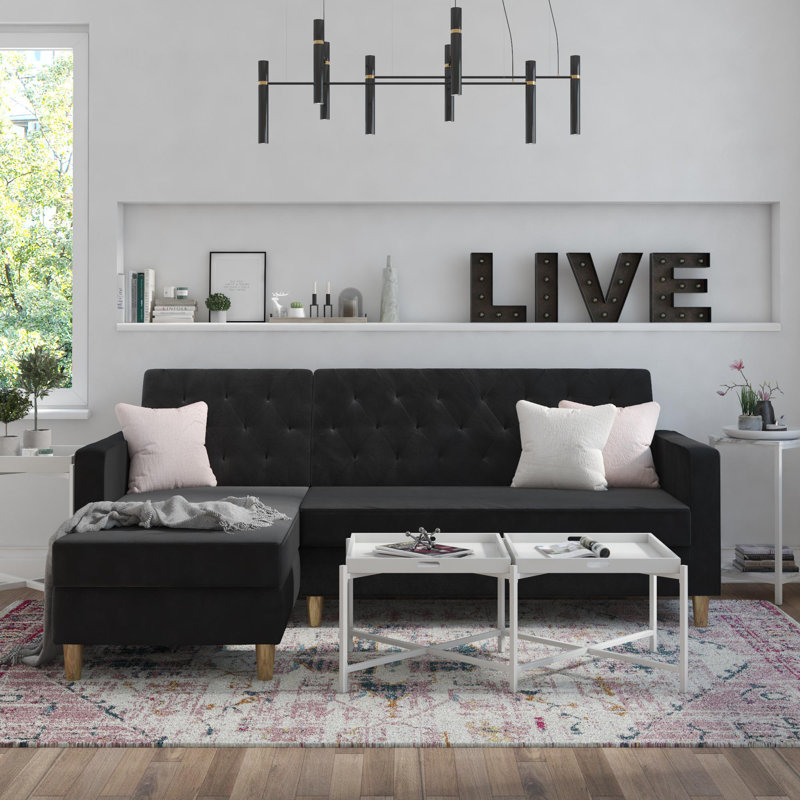 3 Seater Sofa Bed, Black Velvet
