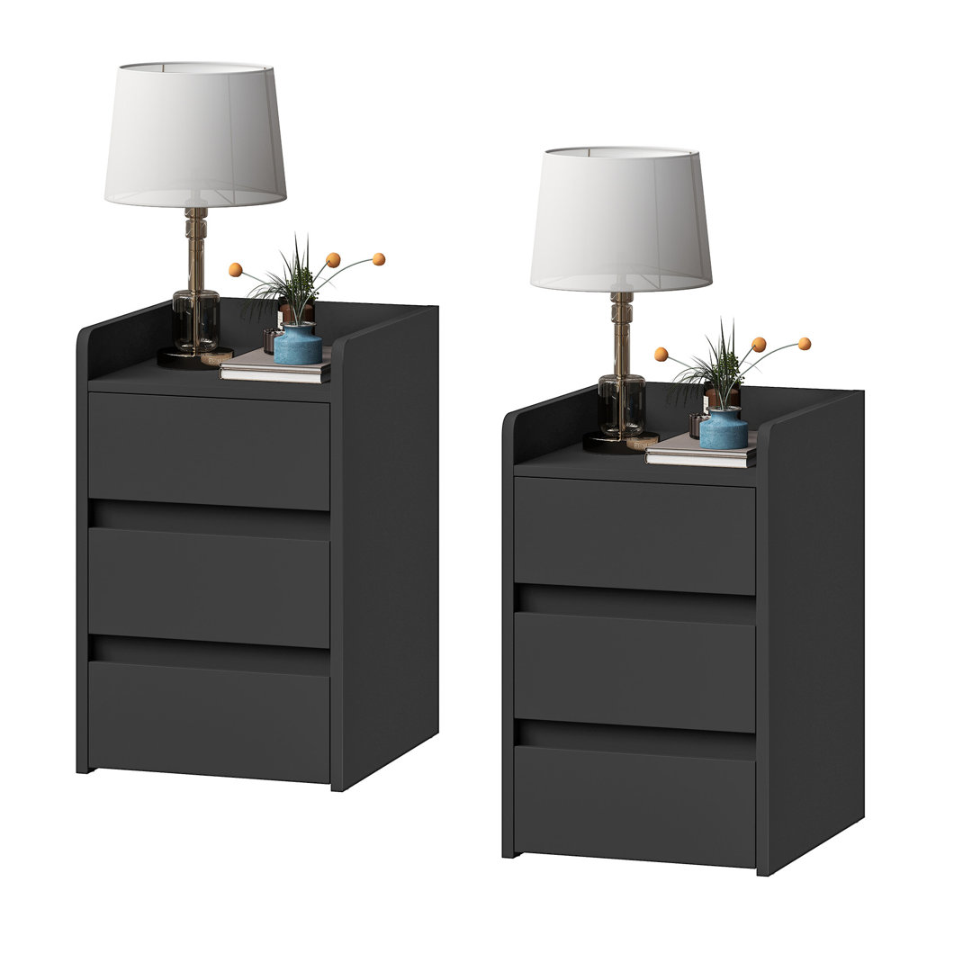 Set of 2 Bedside Table with 3-Drawer