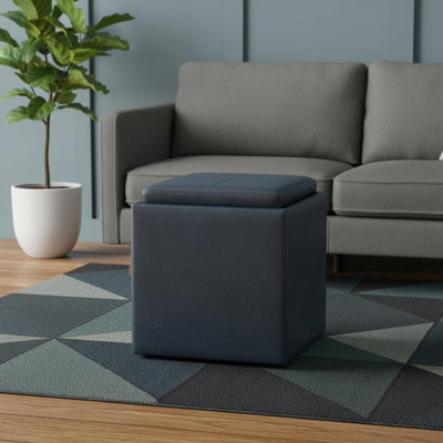 Pouf cube de rangement en similicuir bleu denim de 43 cm (17 pouces).