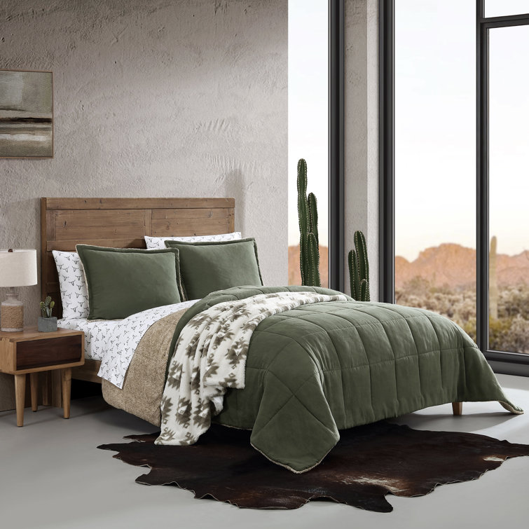 Annie Wrangler Legendary Solid Microsuede/Sherpa Reversible Comforter Set